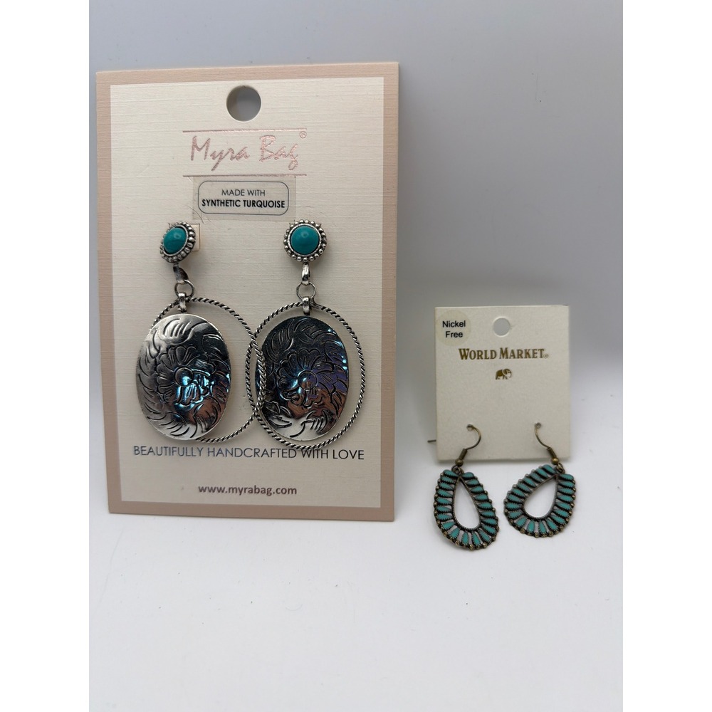 Myra Bag Handcrafted & World Market Turquoise Style Western Earring Bundle 2pc